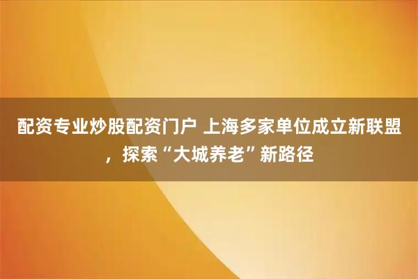 配资专业炒股配资门户 上海多家单位成立新联盟,探索“大城养老”新路径